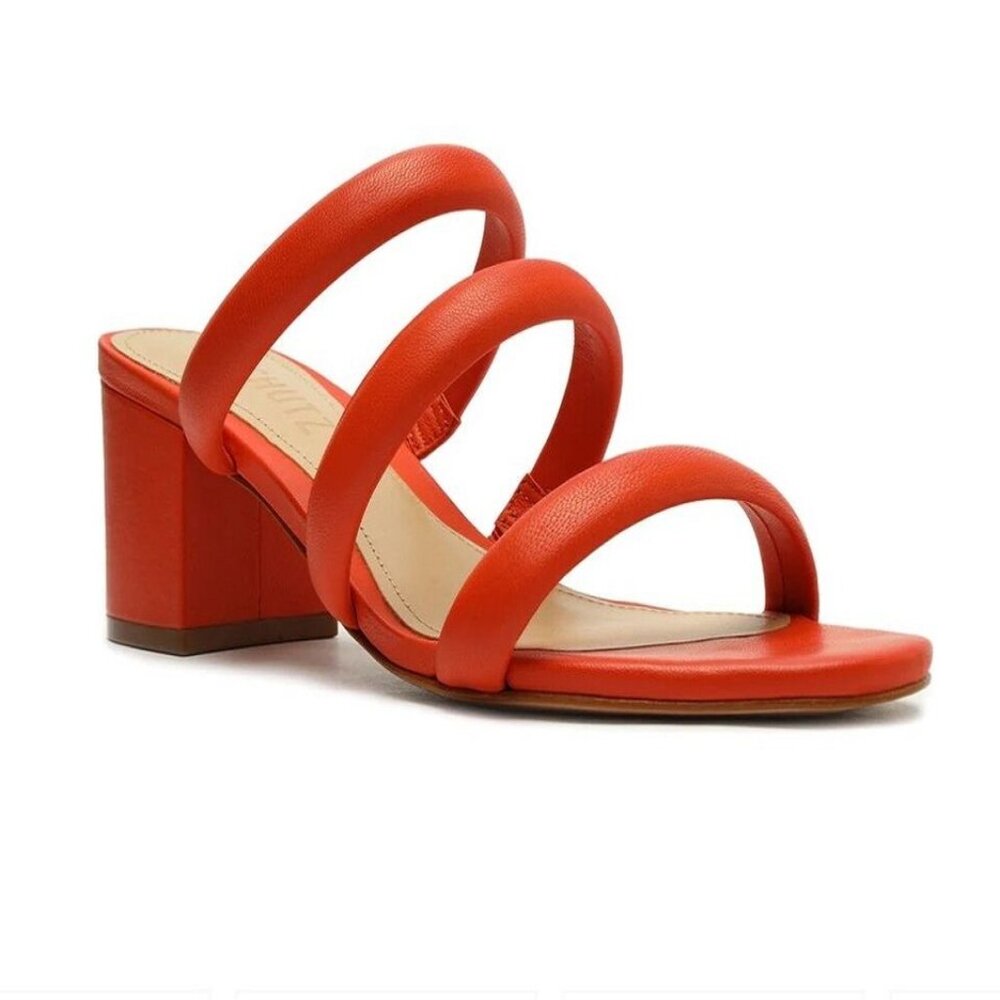 Schutz Olly Slip On Block Heel Leather Sandal Orange Size 7.5